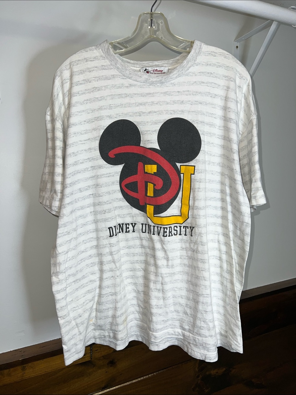 Vintage Disney University White‎ Striped Mickey Graphic Tee- XL